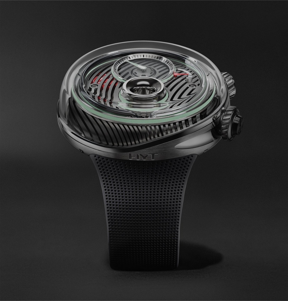 Photo: HYT - Infinity Flow Limited Edition Hand-Wound 51mm Stainless Steel and Rubber Watch, Ref. No. H02465 - Black