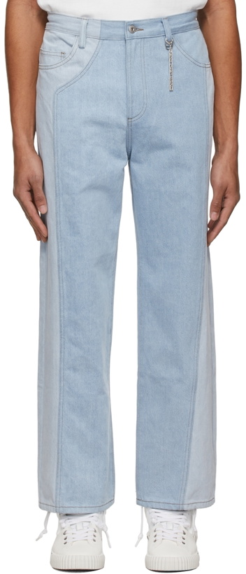 Photo: Feng Chen Wang Blue Two-Tone Deconstructed Jeans