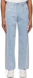 Feng Chen Wang Blue Two-Tone Deconstructed Jeans