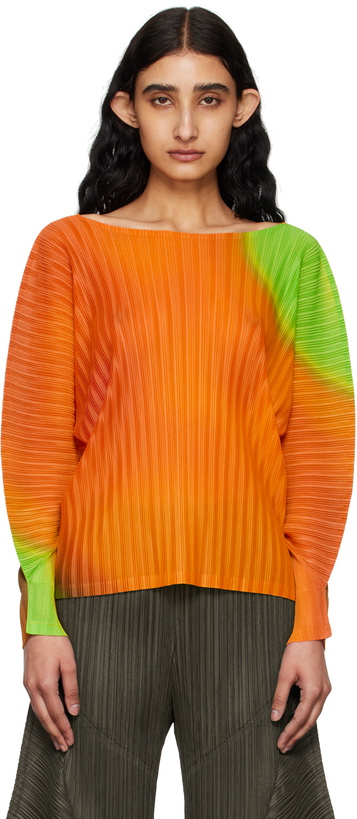 Photo: PLEATS PLEASE ISSEY MIYAKE Orange Melty Rib Blouse