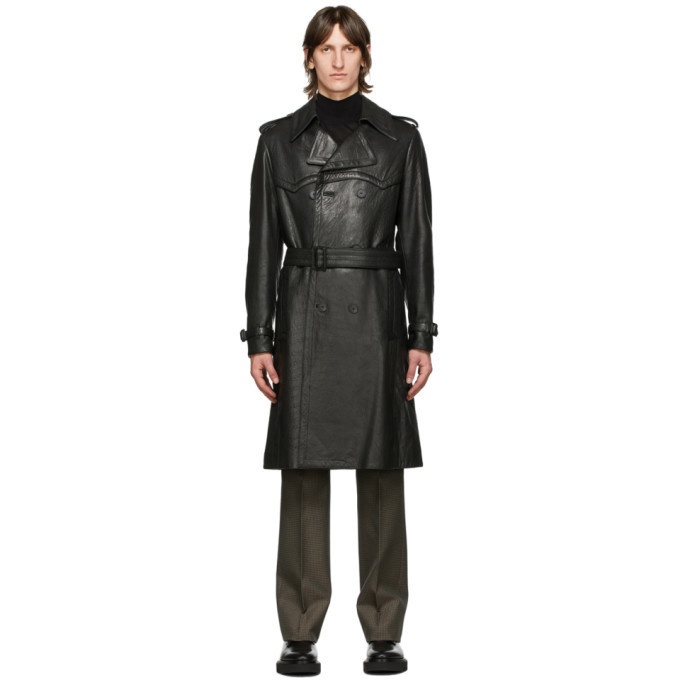 Photo: Givenchy Black Leather Belted Trench Coat