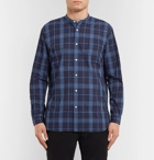 Camoshita - Grandad-Collar Checked Cotton Shirt - Men - Blue