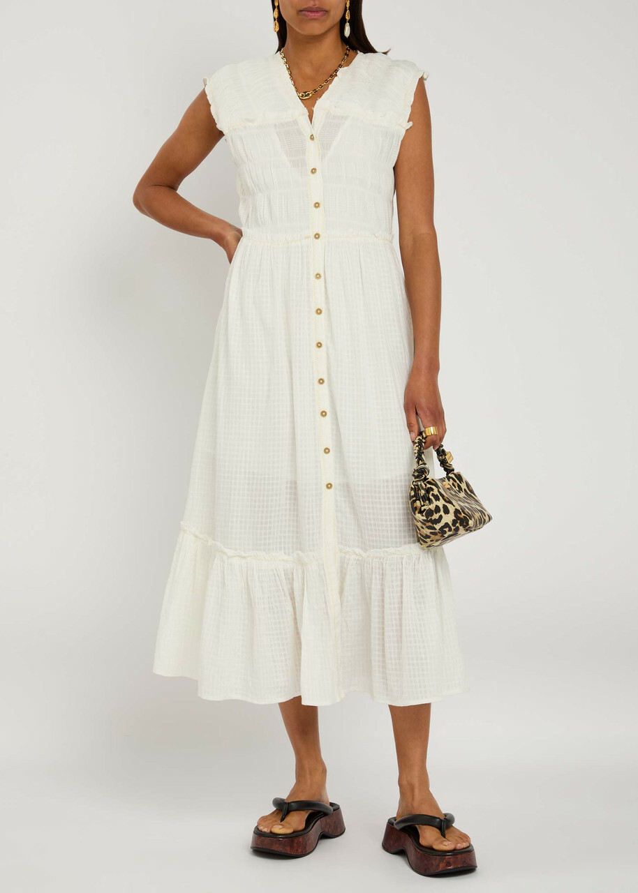 Free People Desert Dazed Seersucker Midi Dress Ivory