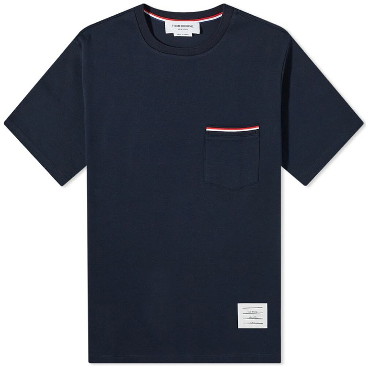 Photo: Thom Browne Men's Oversized Stripe Pocket T-Shirt in Navy