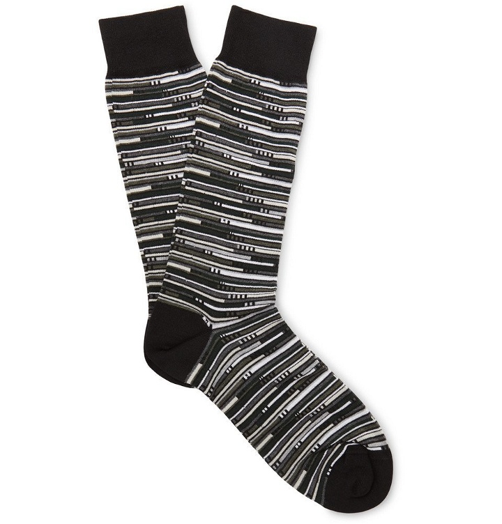 Photo: Ermenegildo Zegna - Striped Stretch Cotton-Blend Socks - Black