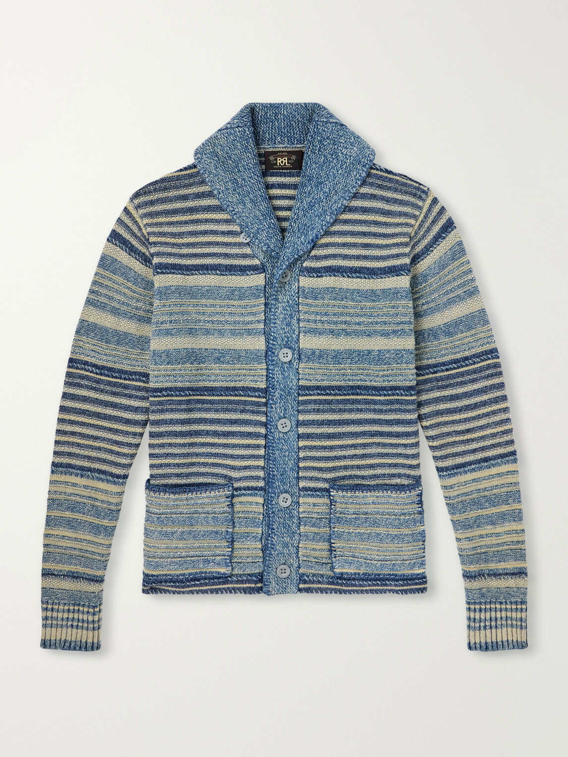 RRL - Shawl-Collar Striped Cotton and Linen-Blend Cardigan - Blue