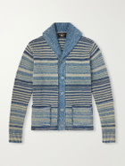 RRL - Shawl-Collar Striped Cotton and Linen-Blend Cardigan - Blue