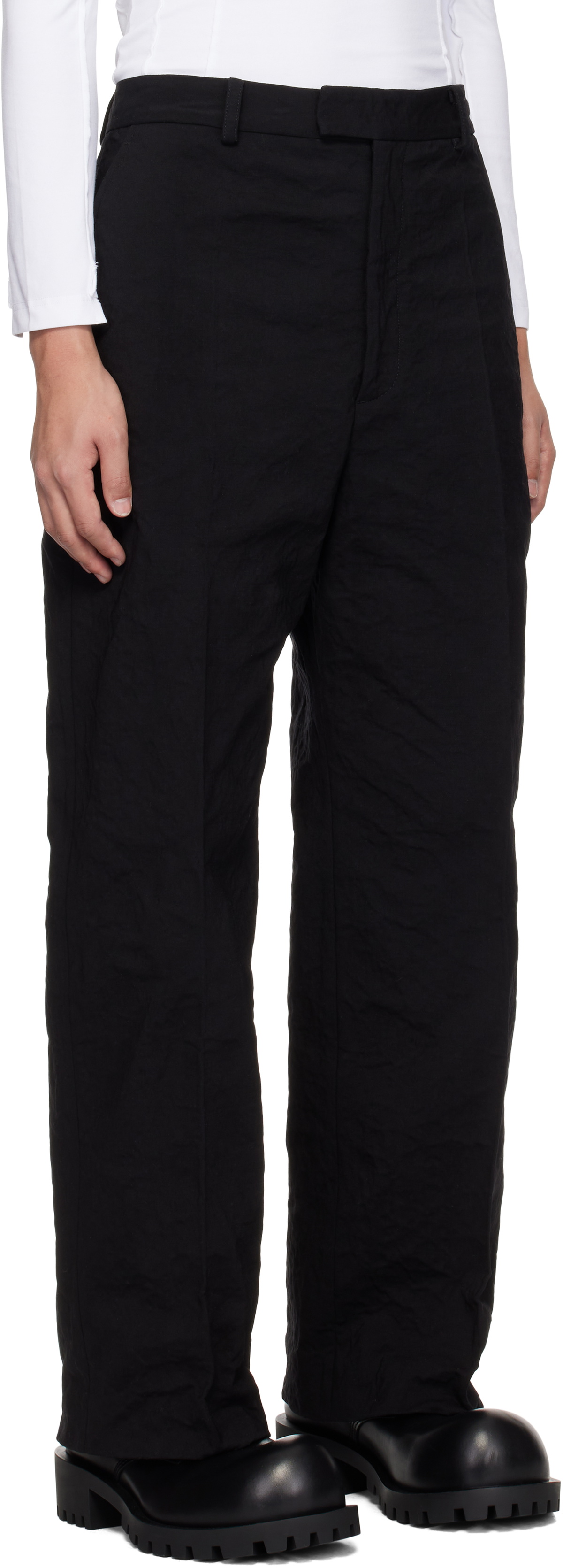 VETEMENTS Black Metalized Wrinkled Tailored Trousers