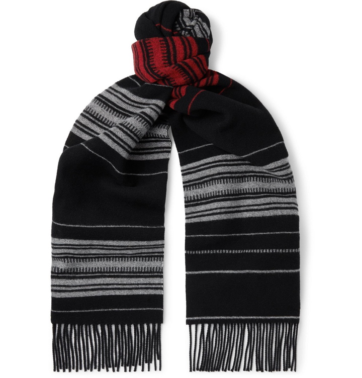 Photo: LOEWE - Fringed Logo-Appliquéd Striped Wool, Cashmere and Silk-Blend Scarf - Multi