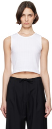 LESET White Pointelle Sleeveless Crew Tank Top