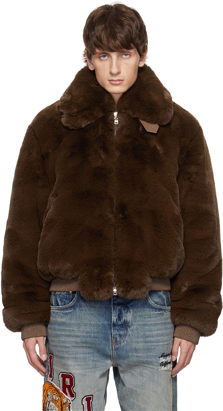 Photo: AMIRI Brown Cropped Faux-Fur Jacket
