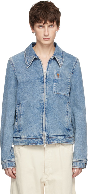 Photo: AMI Paris Blue Cotton Ami De Coeur Zipped Denim Jacket
