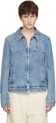 AMI Paris Blue Cotton Ami De Coeur Zipped Denim Jacket