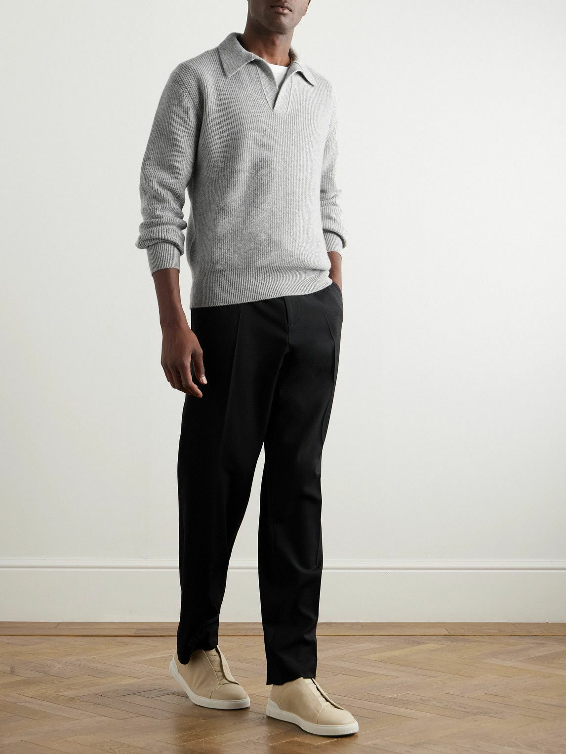 Zegna - Ribbed Oasi Cashmere Polo Sweater - Gray Zegna