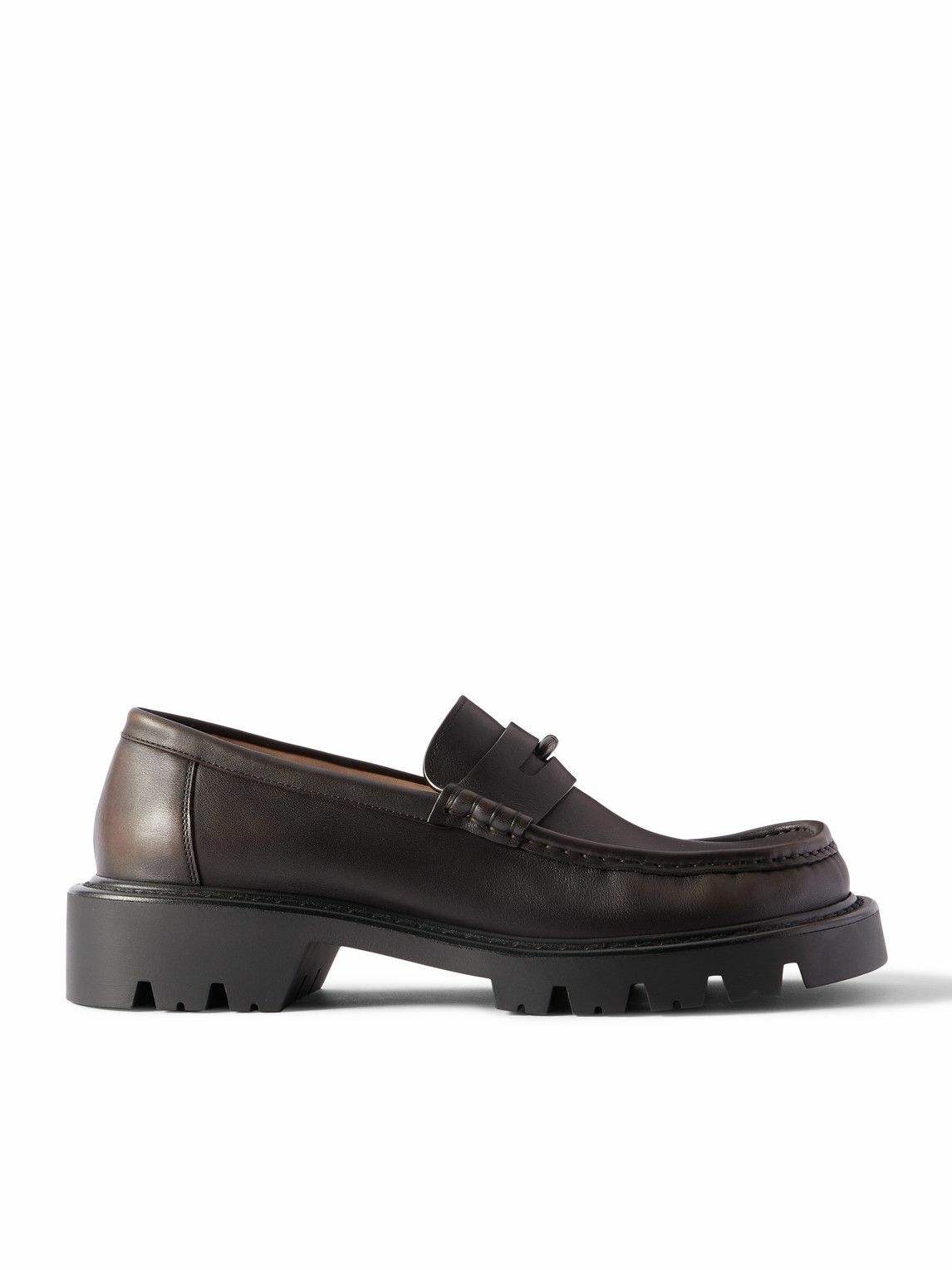 Loewe - Collapsible-Heel Leather Penny Loafers - Men - Black Loewe