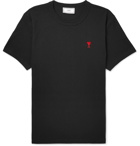 AMI - Slim-Fit Embroidered Cotton-Jersey T-Shirt - Men - Black