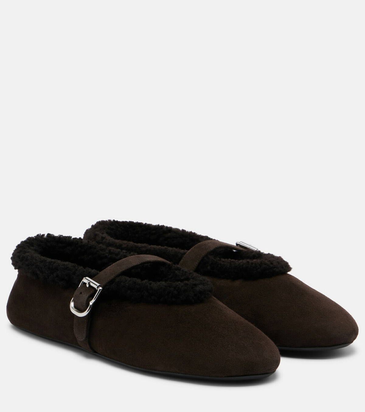 Alaïa Shearling-lined suede Mary Jane flats