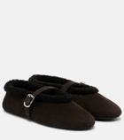 Alaïa Shearling-lined suede Mary Jane flats