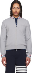 Thom Browne Gray 'Browne 65' Intarsia Zip Up Bomber Jacket
