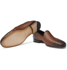 Santoni - Woven Burnished-Leather Loafers - Brown