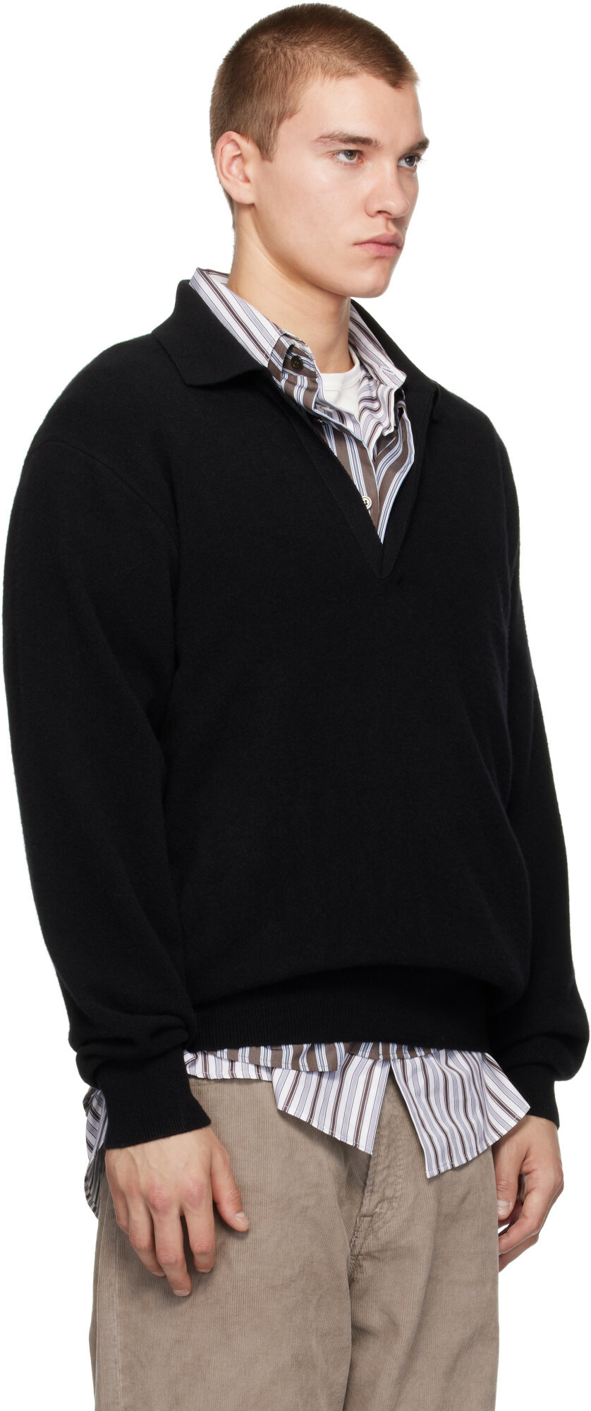 ssstein Black Extra Fine Wool Knit Skipper Sweater