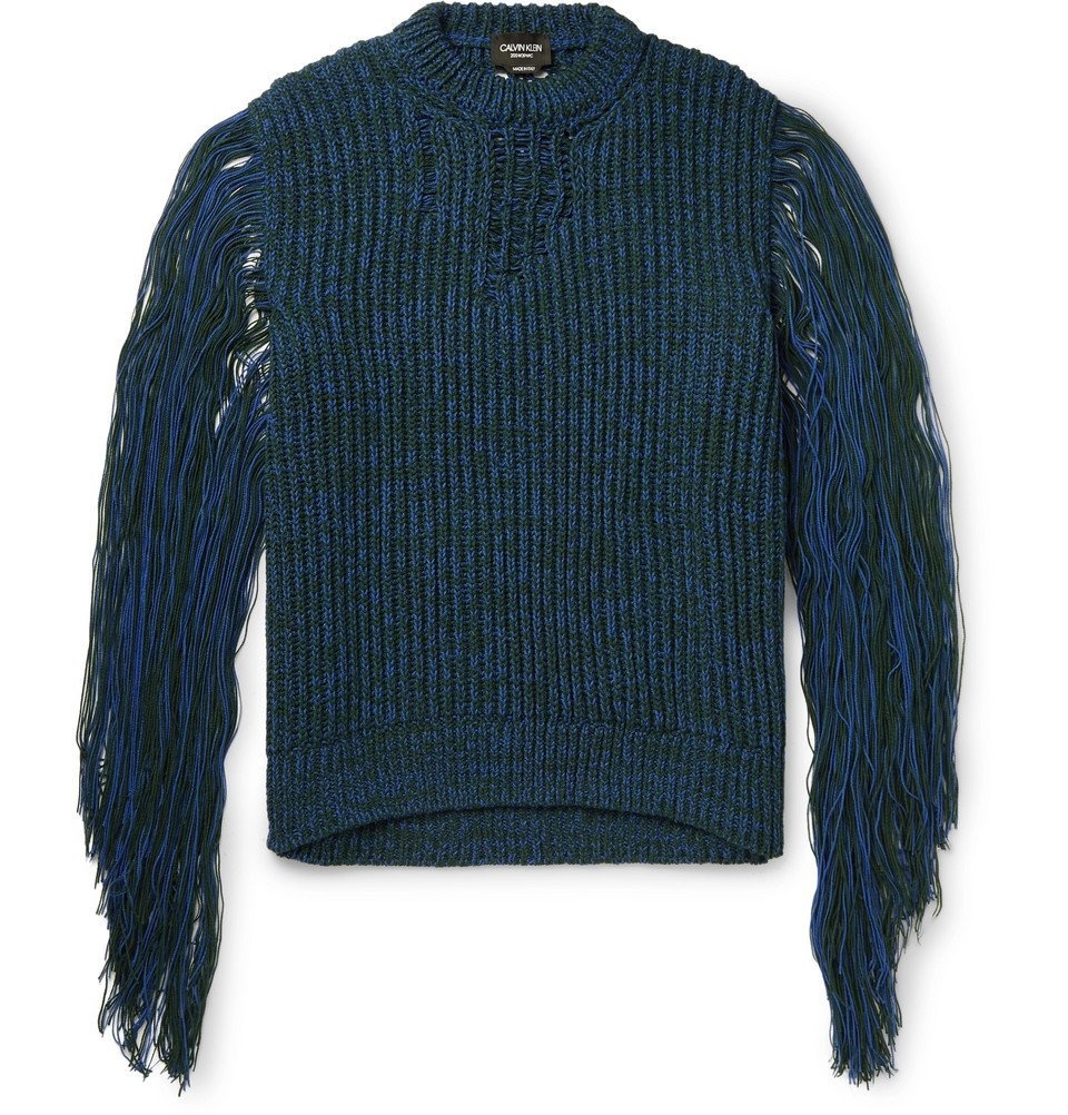 Photo: CALVIN KLEIN 205W39NYC - Fringed Mélange Knitted Sweater - Green