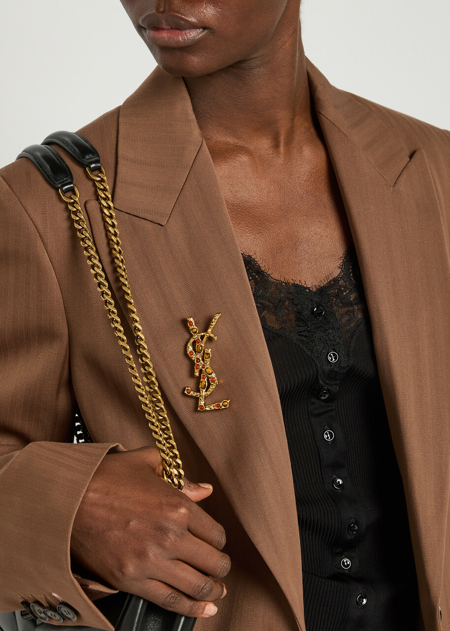 Saint Laurent Cassandre Stone-embellished Brooch - Gold - One Size