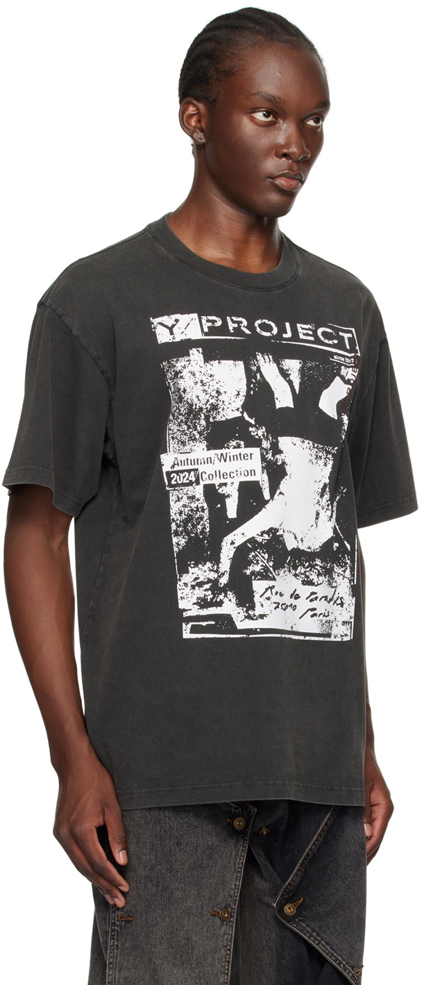 Y/Project Black Vintage Rock Band Print Pinched Logo T-Shirt