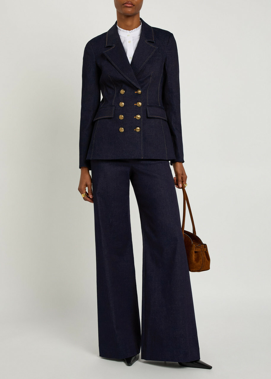 Veronica Beard Crue Wide-leg Stretch-denim Trousers Dark Blue