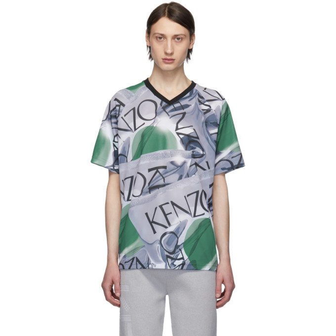 Photo: Kenzo Grey and Green Loose-Fiting Sportswear T-Shirt