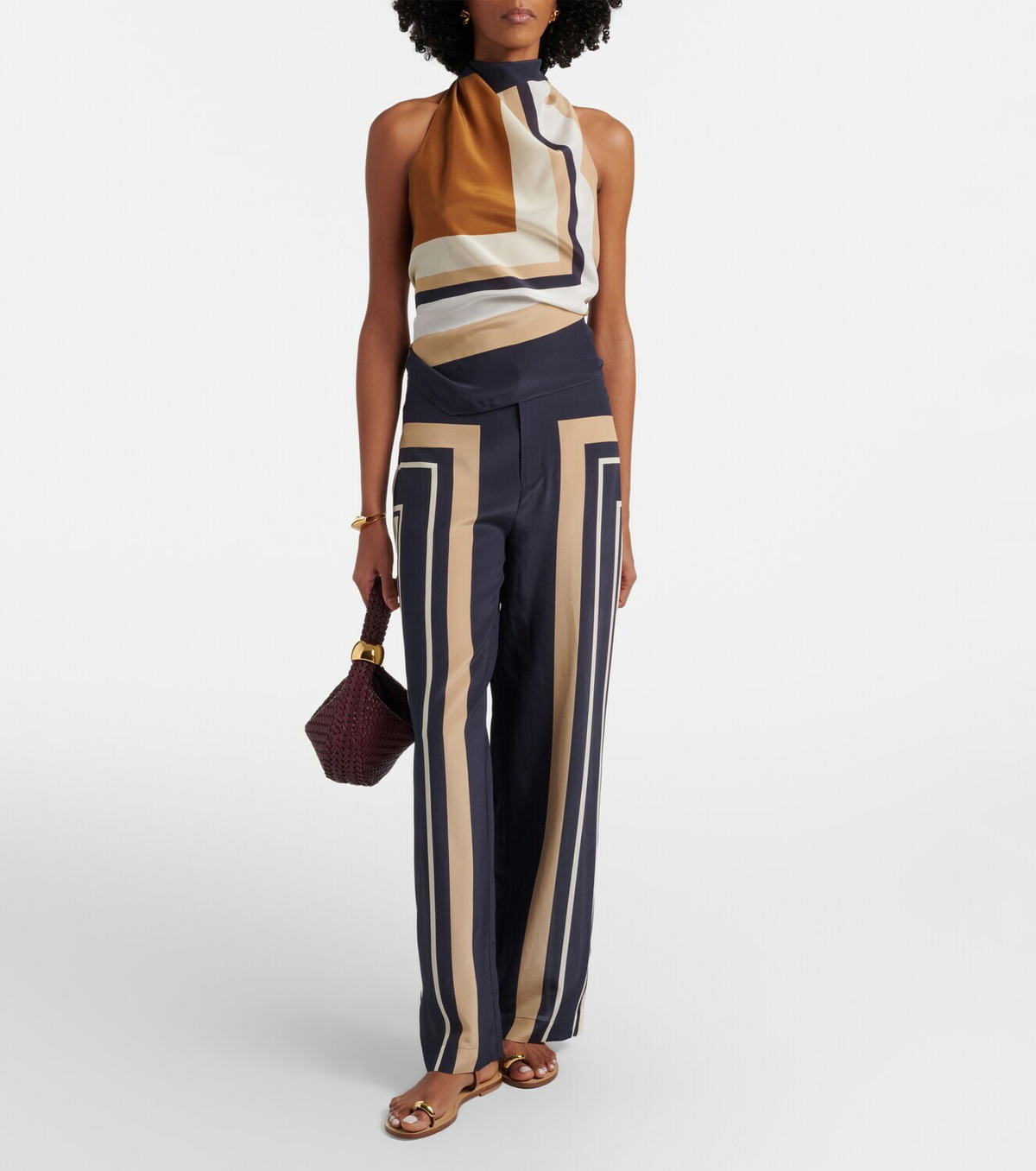 SIR Printed halterneck silk top