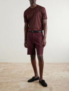 Dolce&Gabbana - Maiolica Corallo Straight-Leg Pleated Linen Shorts - Burgundy