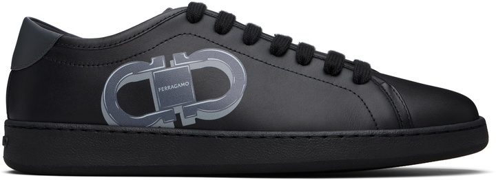 Photo: Ferragamo Black Double Gancini Sneakers