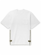 Sacai - Grosgrain-Trimmed Button and Zip-Detailed Cotton-Jersey T-Shirt - White