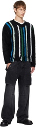 Andersson Bell Black V-Neck Reverse Stripe Sweater