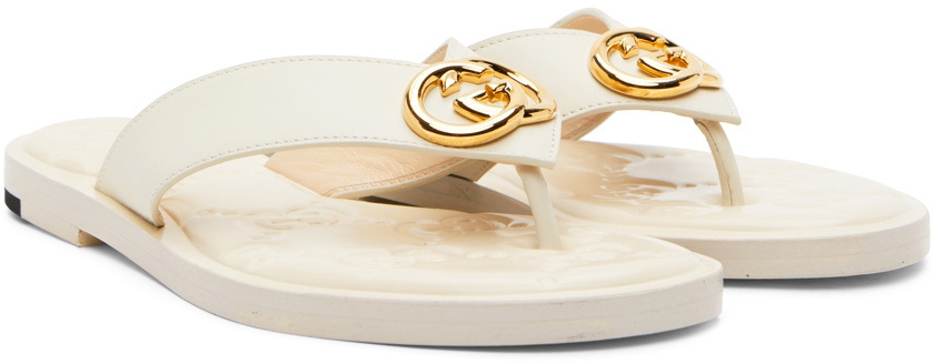 Gucci Off-White Interlocking G Flat Sandals Gucci