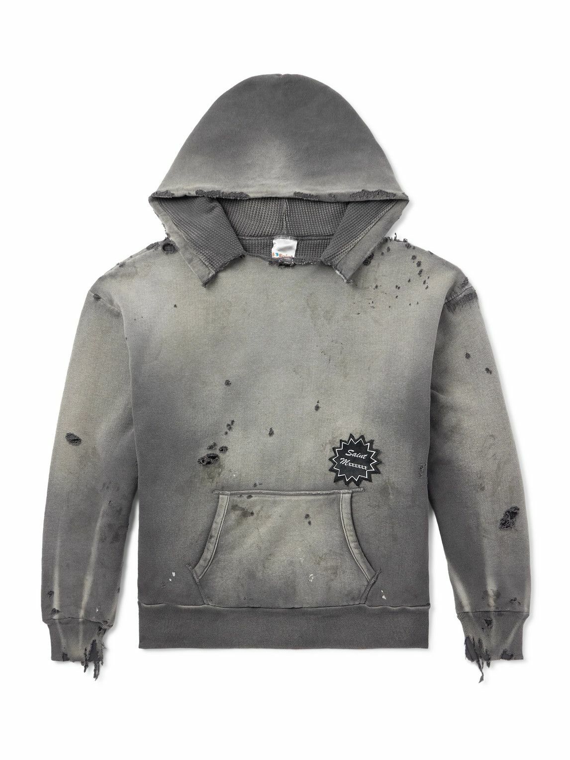 【Saint Mxxxxxx】+Born X Raised コットンジャージーフーディー SAINT Mxxxxxx - Born X Raised Distressed Crystal-Embellished
