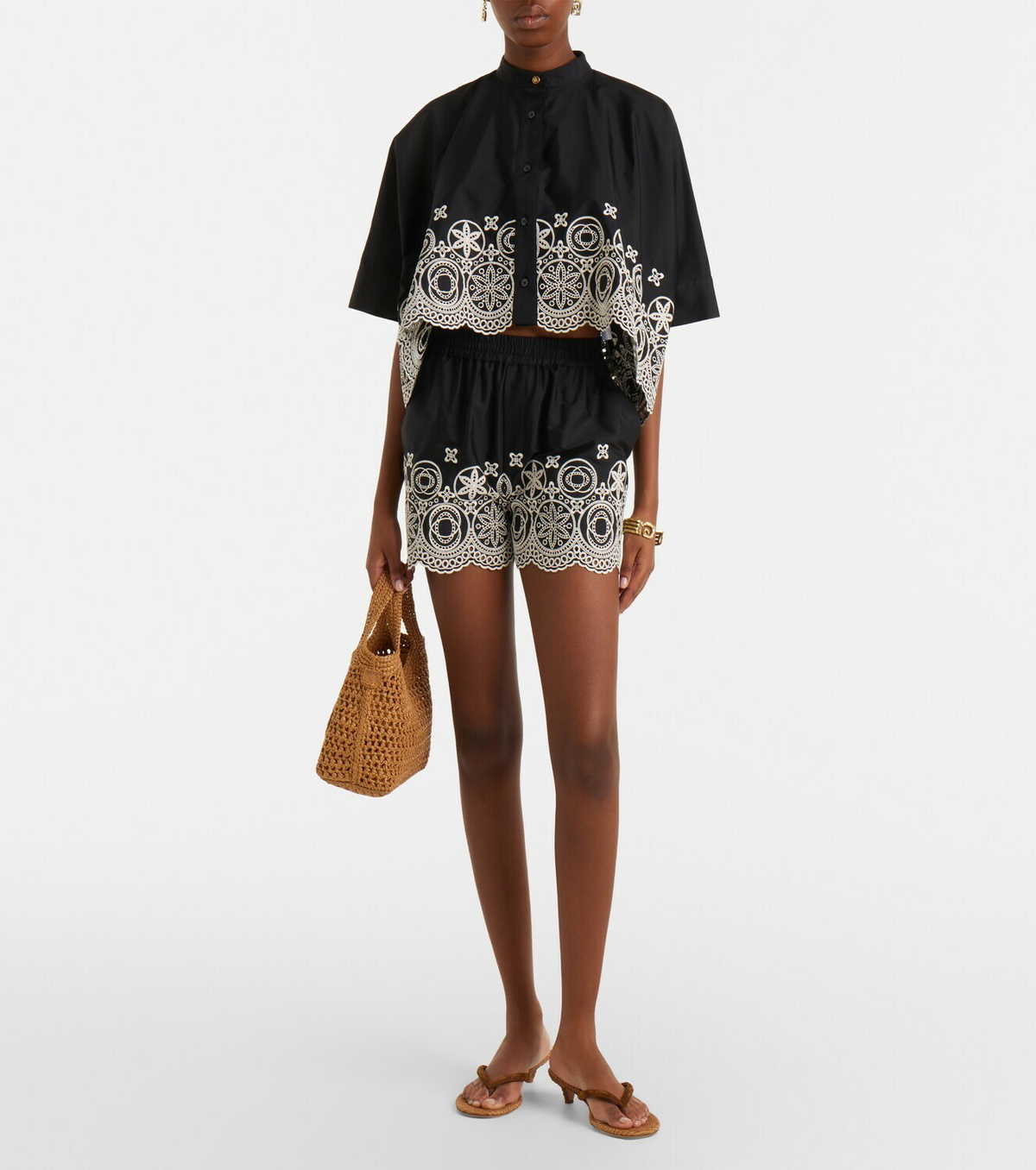 La DoubleJ Pull-Up embroidered cotton shorts