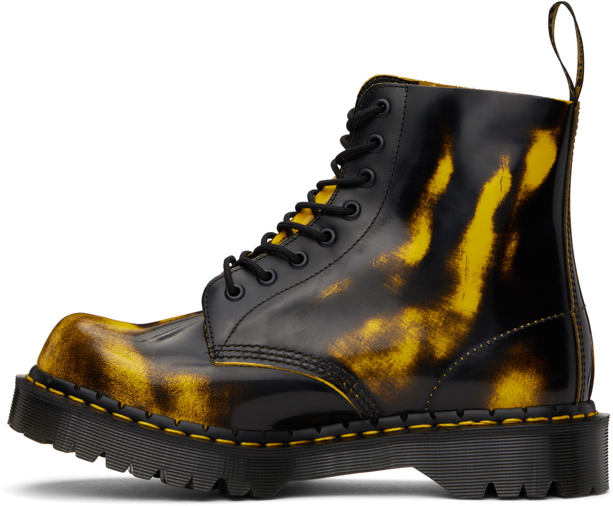 Dr. Martens Black Leather 8-Eye Lace-Up Boots with Yellow Heel Loop Dr. Martens: Black DMXL 8-Eye Leather Boots | SSENSE Singapore main image 3