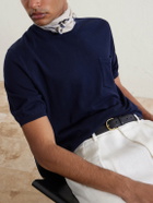 Ralph Lauren Purple label - Textured Silk-Blend T-Shirt - Blue