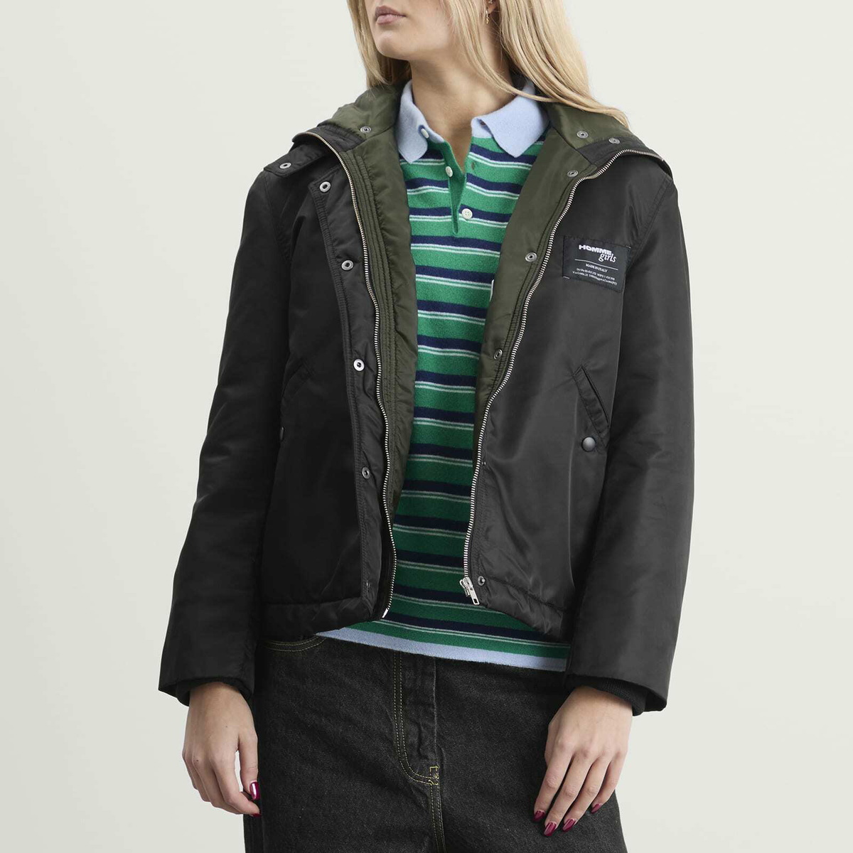 Hommegirls Women's Nylon Bomber Jacket in Black