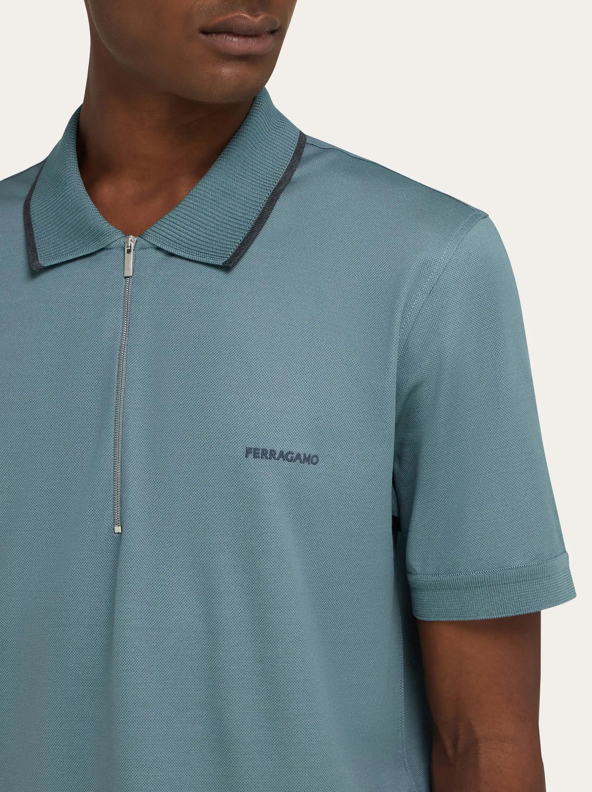 Ferragamo Mens Cotton polo shirt with zip detail in Green