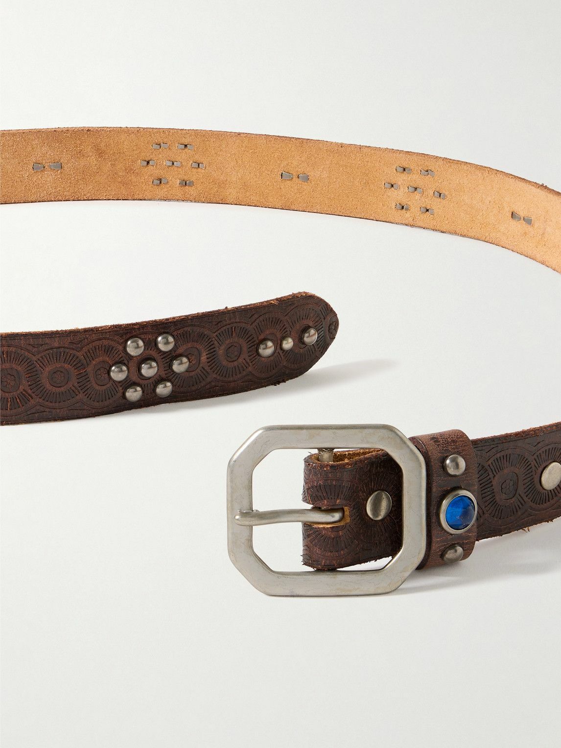 RRL - 3cm Distressed Embellished Leather Belt - Brown RRL