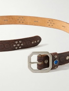 RRL - 3cm Distressed Embellished Leather Belt - Brown