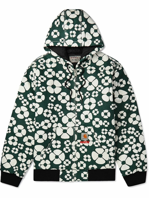Photo: Marni - Carhartt WIP Padded Floral-Print Cotton-Canvas Hooded Jacket - Green