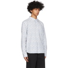 Stussy White and Blue Jacquard Logo Stripe Shirt