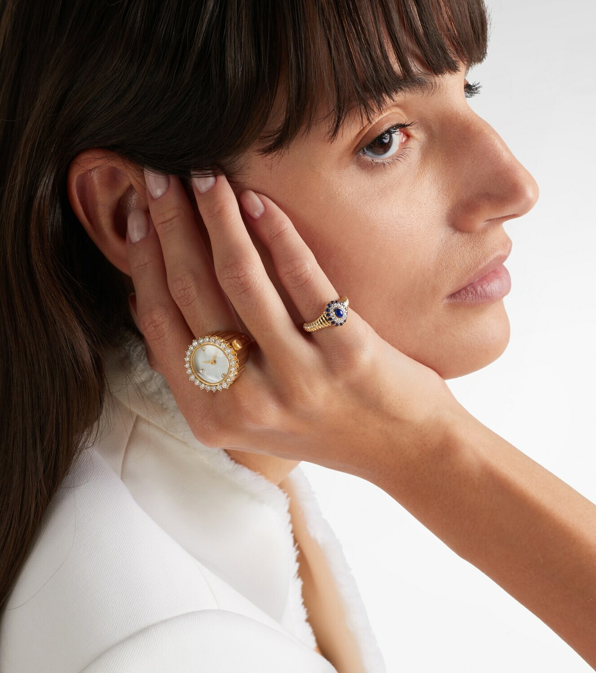 Yvonne Léon L'Horloge 18kt gold and mother-of-pearl ring with diamonds