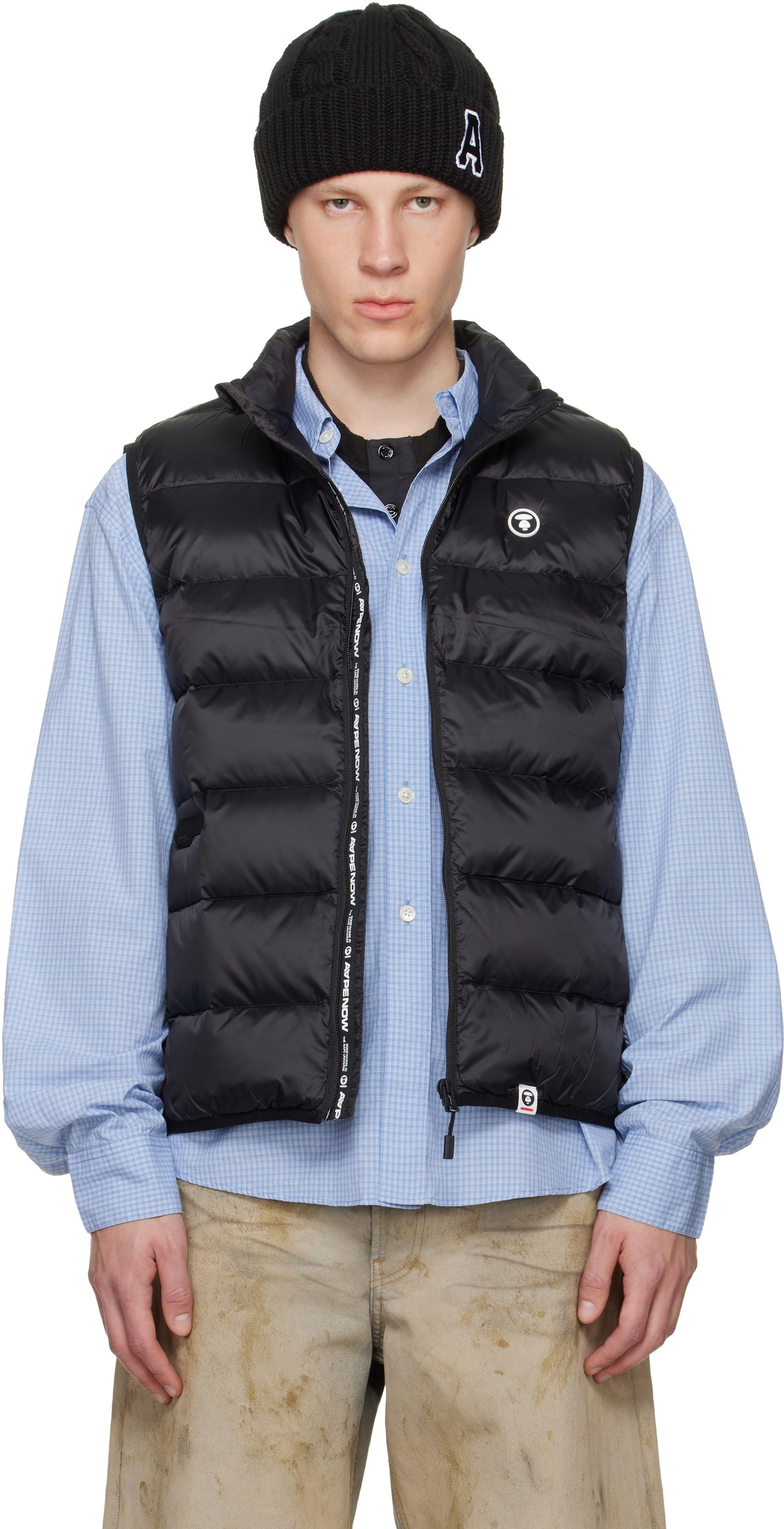 AAPE by A Bathing Ape Black 'AAPENOW' Moonface Logo Puffer Down Vest