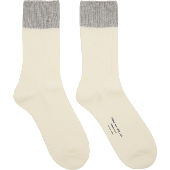 Photo: Comme des Garçons Homme Plus White and Grey Multi Rib Socks 