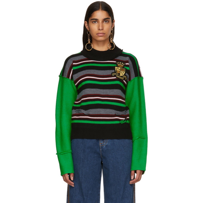 Photo: JW Anderson Green Striped Deconstructed Crewneck Sweater